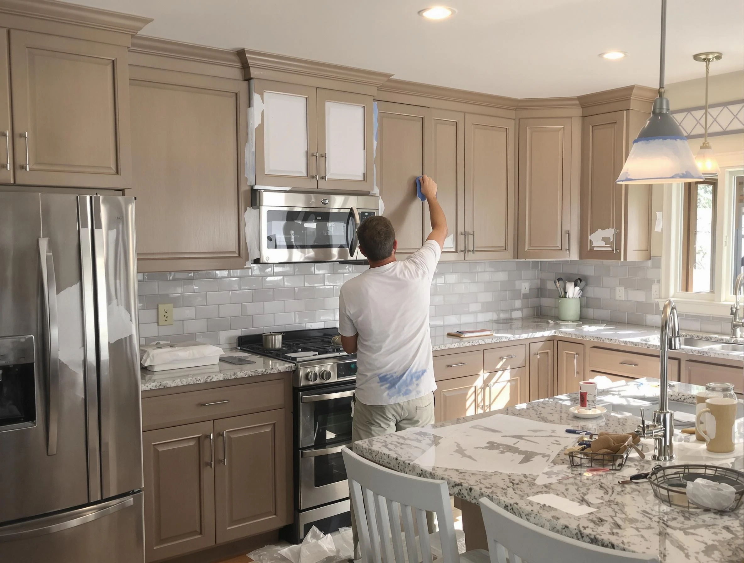 Before-and-after view of kitchen painting by Queen Creek House Painters in Queen Creek
