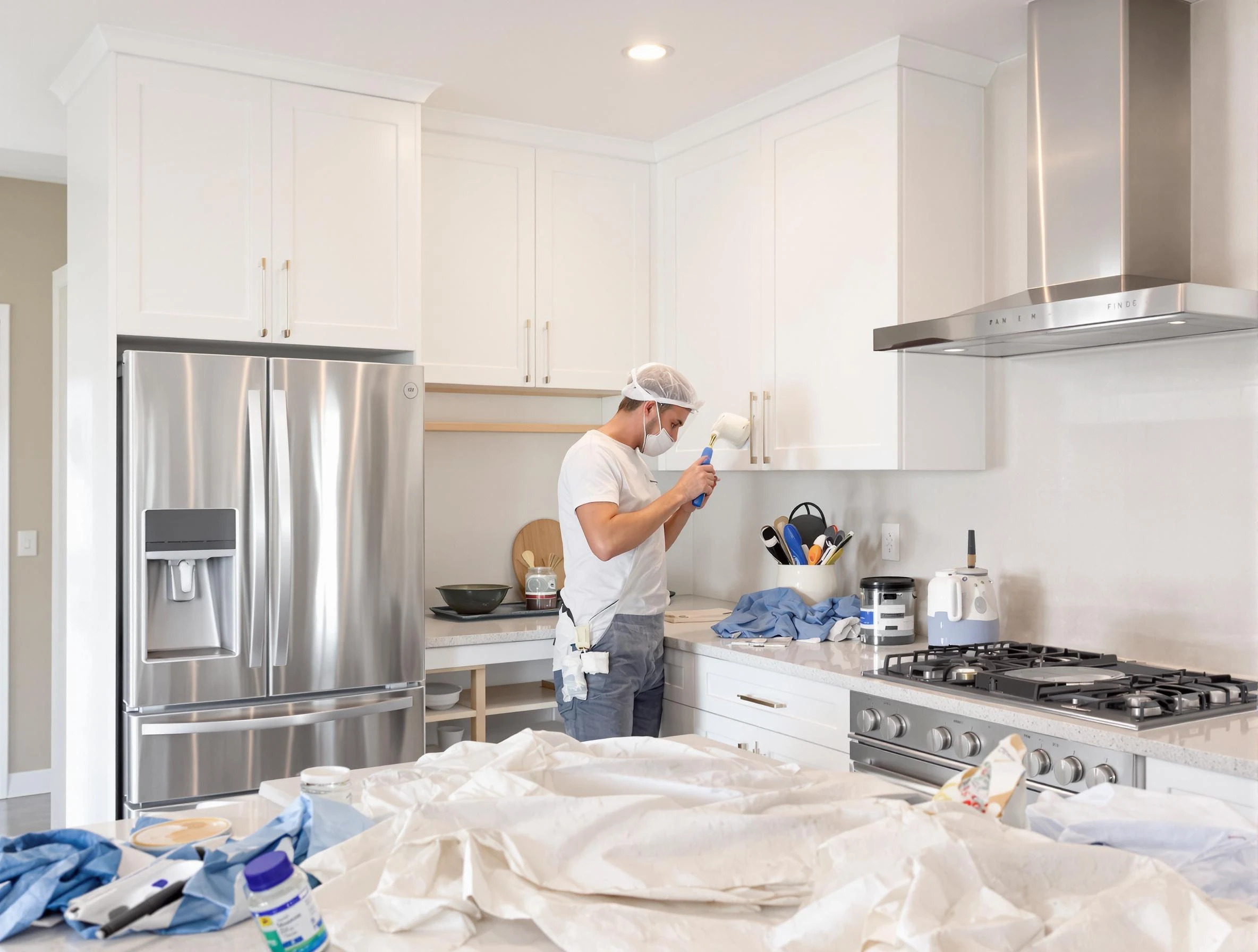 Queen Creek House Painters painter applying a fresh coat in a kitchen located in Queen Creek, AZ